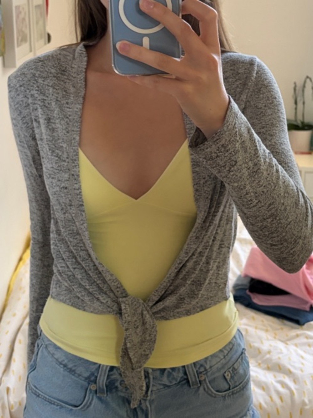 Joe Fresh Gray Tie-Front Knit Cardigan